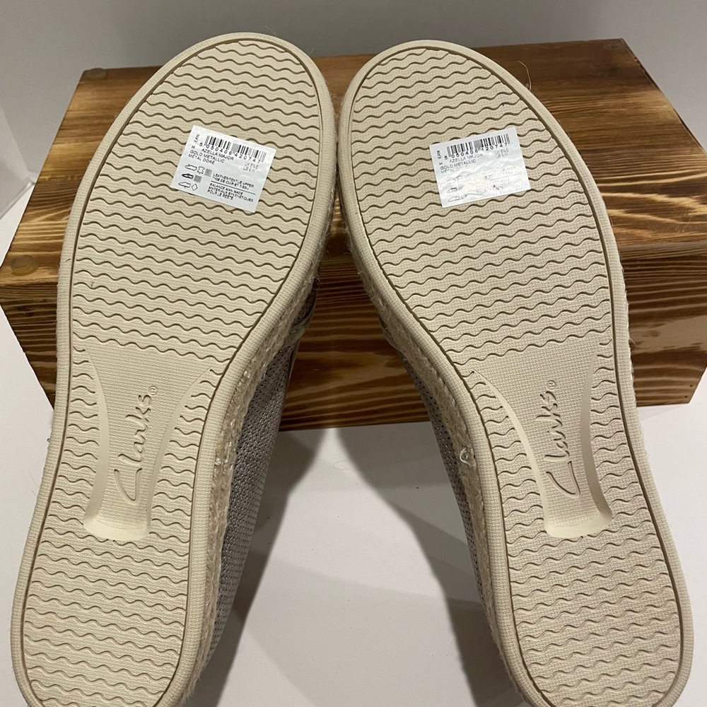 🆕🌸CLARKS AZELLA THEONI SHOES ESPADRILLES PEWTER 9W  GENUINE LEATHER NEW - Picture 6 of 6